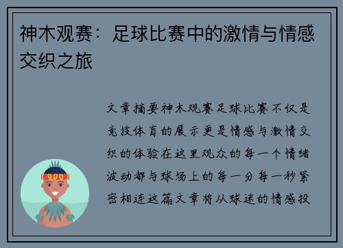 神木观赛：足球比赛中的激情与情感交织之旅