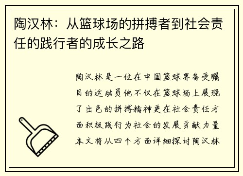 陶汉林：从篮球场的拼搏者到社会责任的践行者的成长之路